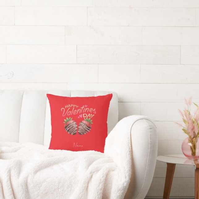 Sweet Strawberry Valentine's Day Personalized  Throw Pillow (Couch)