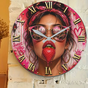 Sweet Strawberry Vibes Luxury Fashion  Large Clock