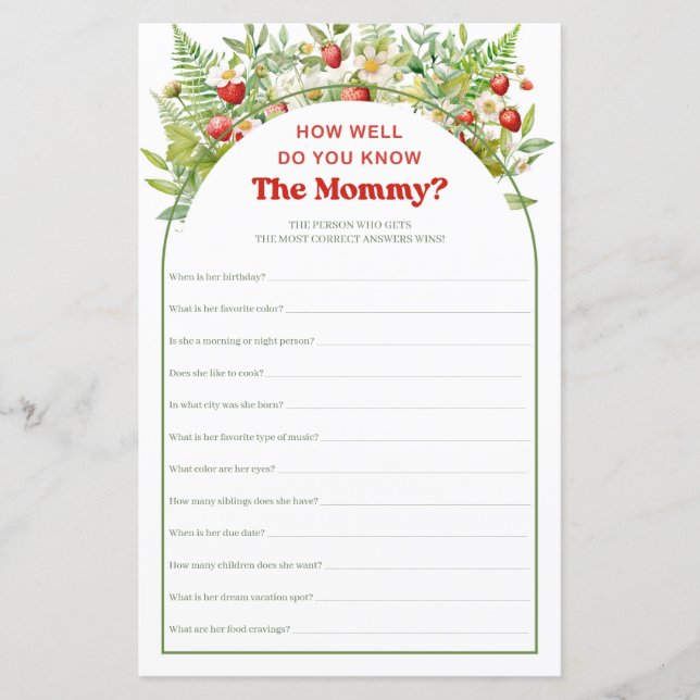Sweet Strawberry Well Do You Know The Mommy game (Front)