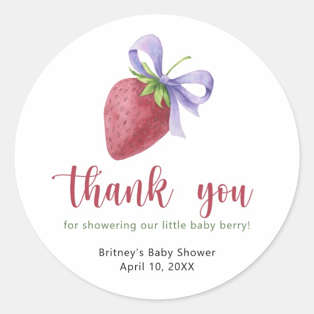Sweet strawberry with a bow - thank you classic round sticker (Front)