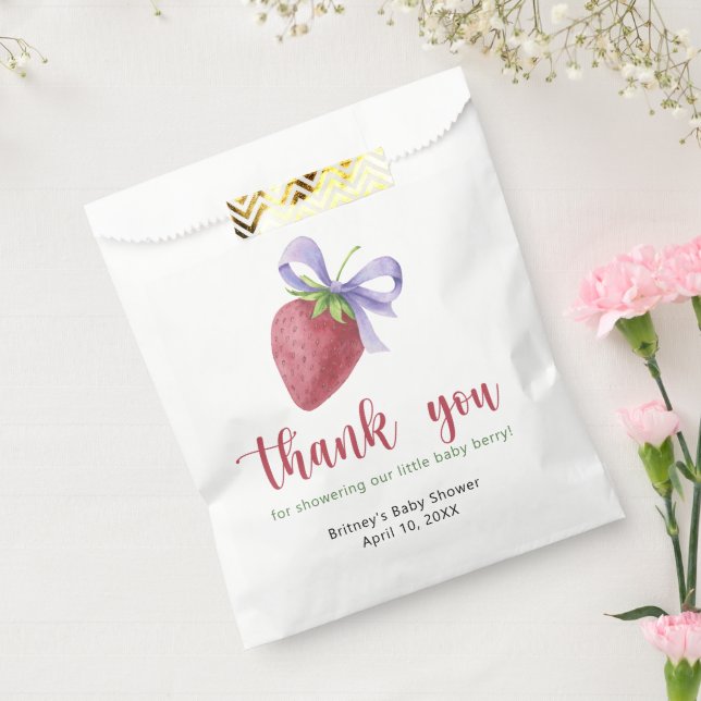Sweet strawberry with a bow - thank you favour bag (Sealed)