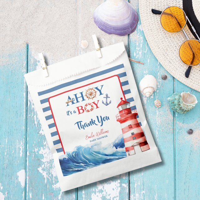Sweet Striped Blue Red Nautical Ahoy Boy  Favour Bag (Creator Uploaded)
