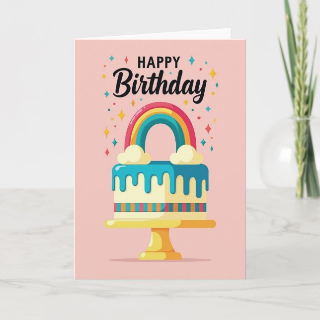 Sweet Striped Cake Birthday Card (Front)