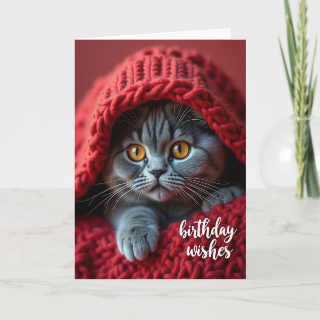 Sweet Striped Cat Birthday Card (Front)