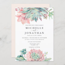Sweet Succulent Pink Green Wedding  Invitation