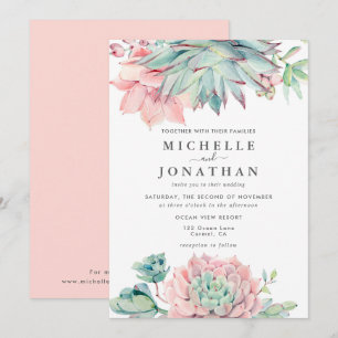 Sweet Succulent Pink Green Wedding Invitation