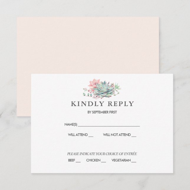 Sweet Succulent Rose Vert Mariage RSVP Invitation (Devant / Derrière)