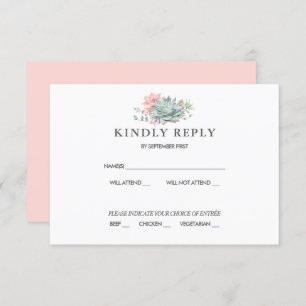 Sweet Succulent Rose Vert Mariage RSVP Invitation