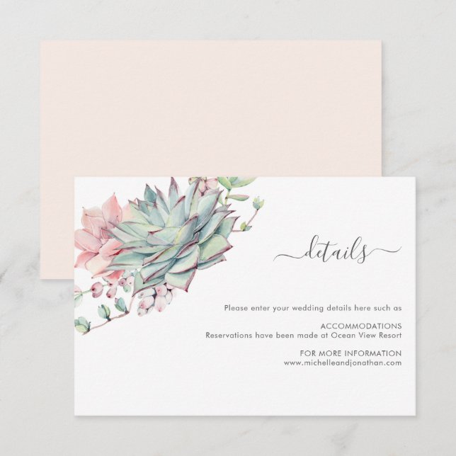 Sweet succulent Wedding Enclosure Card (Front/Back)
