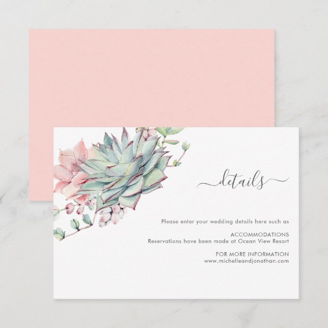 Sweet succulent Wedding Enclosure Card (Front/Back)
