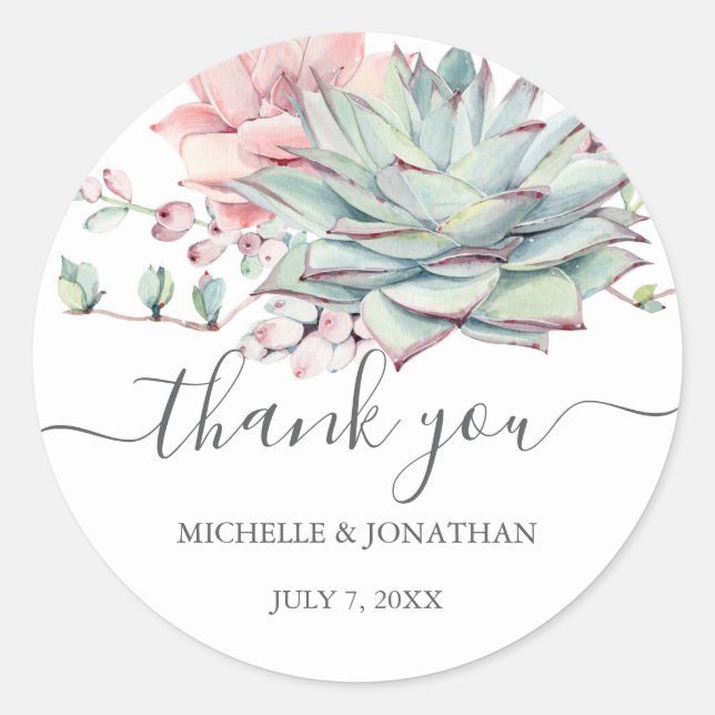 Sweet Succulent Wedding Thank You Favour Stickers (Front)
