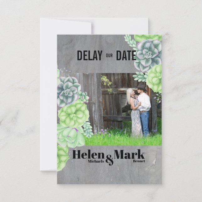 Sweet Succulents Photo Delay The Date Save The Date (Front)