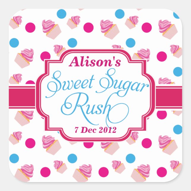 Sweet Sugar Rush Cute Cupcake Birthday Stickers (Front)