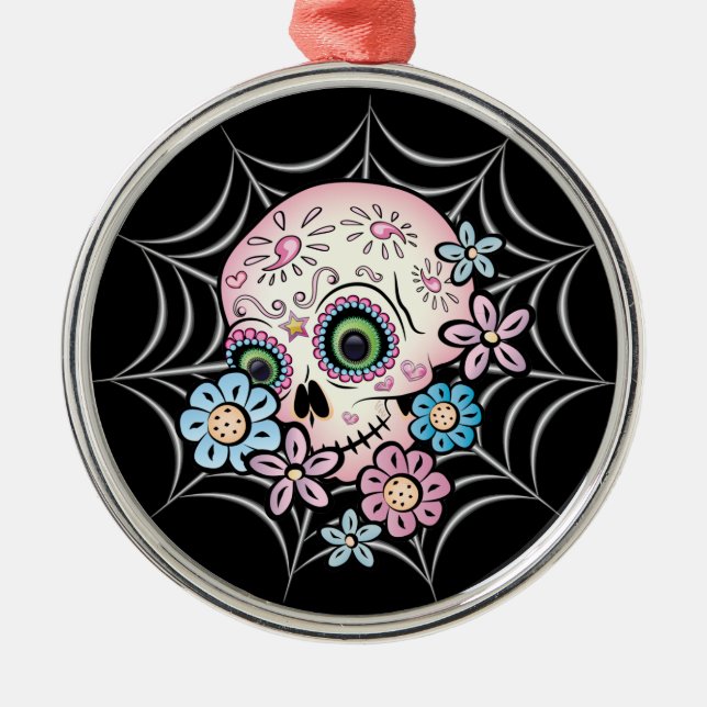 Sweet Sugar Skull Metal Ornament (Front)