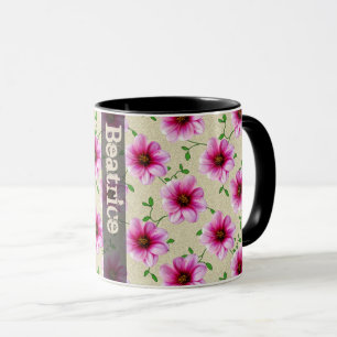 Sweet Summer Botanical Pink Flower with Name Mug