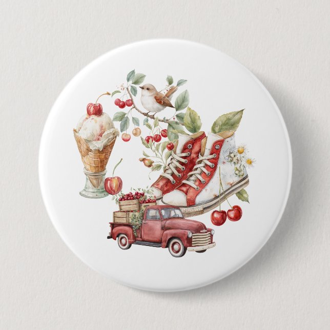 Sweet Summer Cherries 3 Inch Round Button (Front)