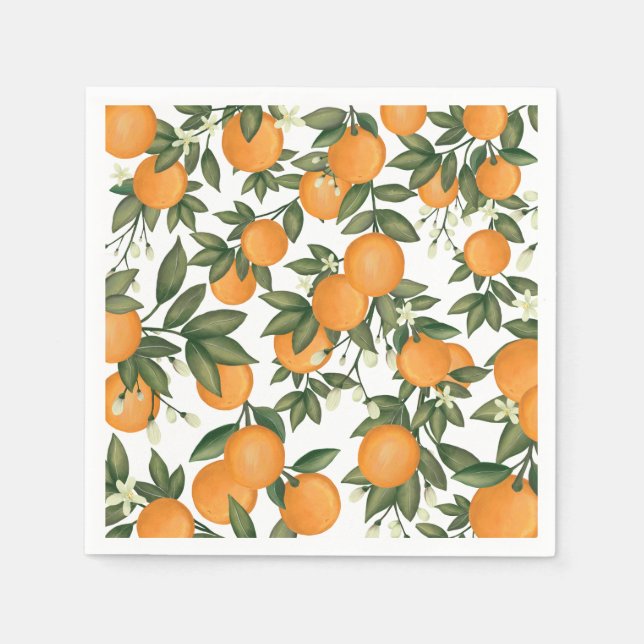 Sweet Summer Citrus Botanical Oranges Greenery Napkin (Front)