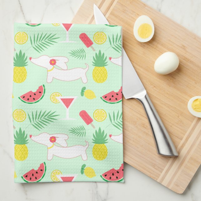 Sweet Summer Dachshund Fruity  Kitchen Towel (Quarter Fold)
