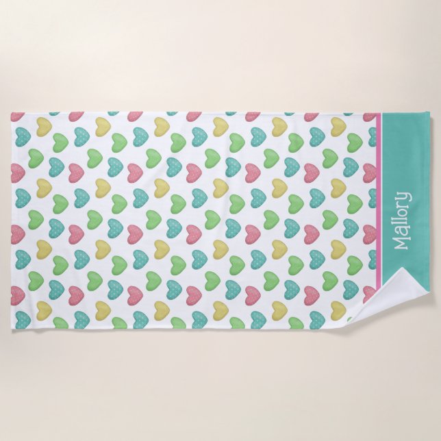 Sweet Summer Hearts Personalized Beach Towel (Front)