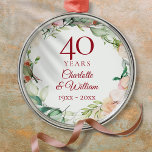 Sweet Summer Roses Garland 40th Anniversary Metal Ornament<br><div class="desc">Featuring a delicate watercolour floral garland,  this chic botanical 40th wedding anniversary keepsake can be personalised with your special anniversary information in an elegant ruby text. Designed by Thisisnotme©</div>