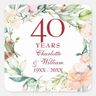 Sweet Summer Roses Garland 40th Anniversary Square Sticker