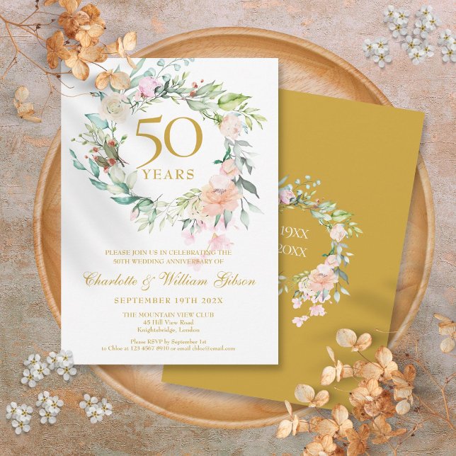 Sweet Summer Roses Garland 50th Anniversary Invitation (Sweet Summer Roses Garland 50th Anniversary Invitation)