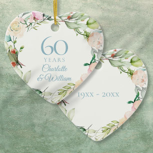 Sweet Summer Roses Garland 60th Anniversary Ceramic Ornament