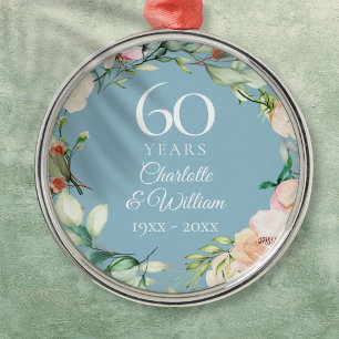 Sweet Summer Roses Garland 60th Anniversary Metal Ornament