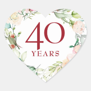 Sweet Summer Roses Garland Ruby Anniversary Heart Sticker