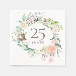 Sweet Summer Roses Garland Silver Anniversary Napkin