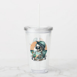 Sweet Summer Skeleton Retro Sunset Design Acrylic Tumbler
