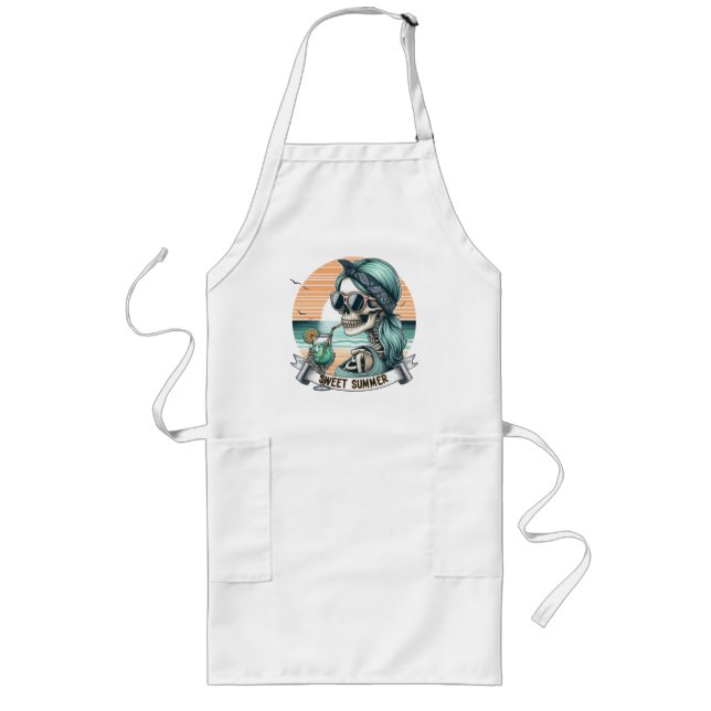 Sweet Summer Skeleton Retro Sunset Design Long Apron (Front)