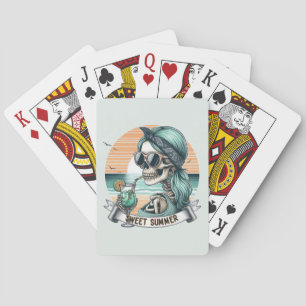 Sweet Summer Skeleton Retro Sunset Design Playing Cards