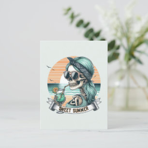 Sweet Summer Skeleton Retro Sunset Design Postcard
