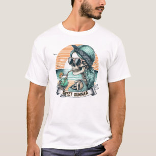 Sweet Summer Skeleton Retro Sunset Design T-Shirt
