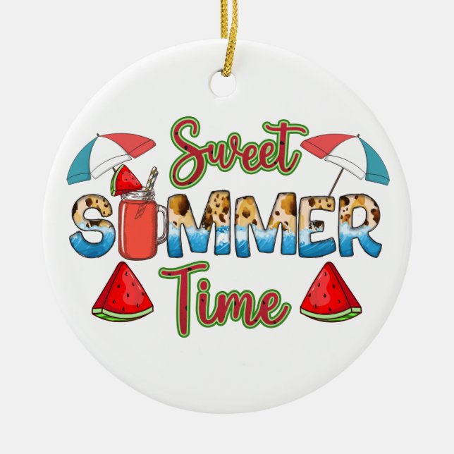 Sweet Summer Time | Colorful Watermelon Slice Ceramic Ornament (Front)