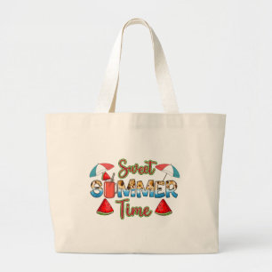 Sweet Summer Time   Colourful   Watermelon Large Tote Bag