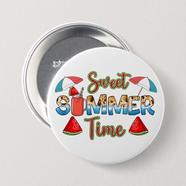 Sweet Summer Time | Colourful Watermelon Slice 3 Inch Round Button (Front & Back)