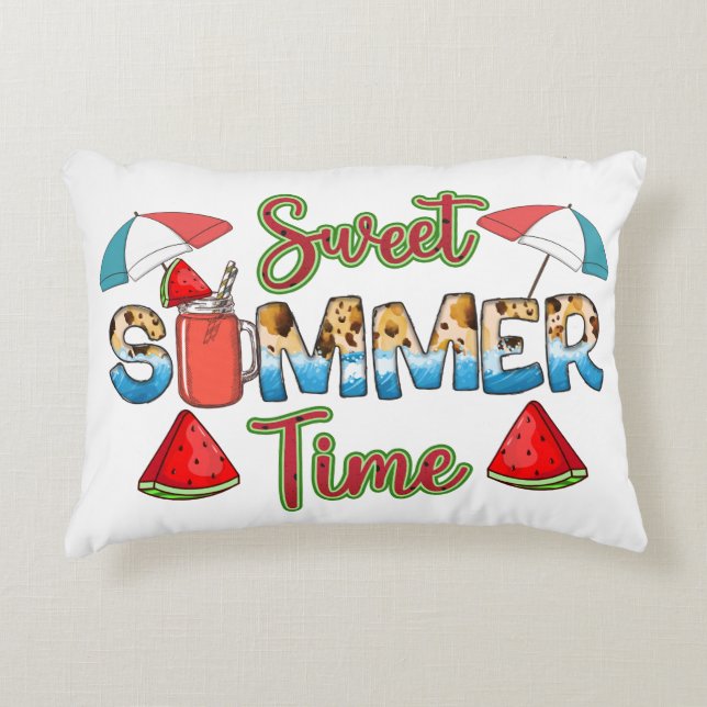 Sweet Summer Time | Colourful Watermelon Slice Accent Pillow (Front)