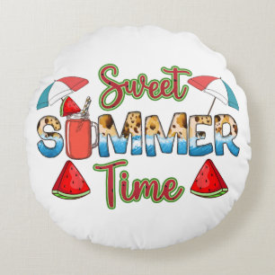 Sweet Summer Time   Colourful Watermelon Slice Round Pillow
