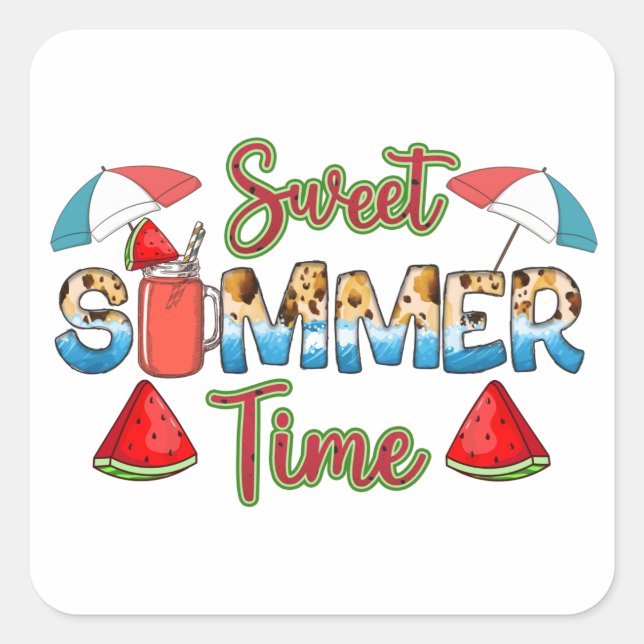 Sweet Summer Time | Colourful Watermelon Slice Square Sticker (Front)
