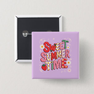 Sweet Summer Time Coquette Strawberry Retro Beach  2 Inch Square Button