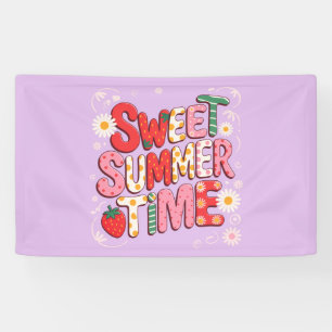 Sweet Summer Time Coquette Strawberry Retro Beach  Banner