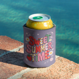 Sweet Summer Time Coquette Strawberry Retro Beach Can Cooler