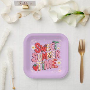 Sweet Summer Time Coquette Strawberry Retro Beach  Paper Plate