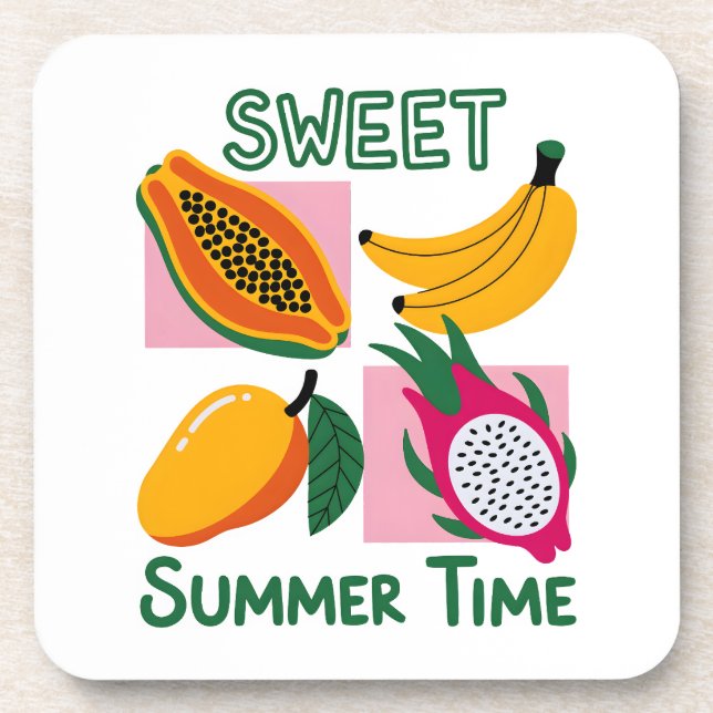 Sweet Summer Time Tropical Fruit Pop Art Design Coaster (Front)