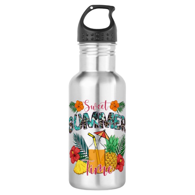 Sweet Summer Time | Tropical Fruits & Floral 532 Ml Water Bottle (Front)