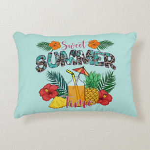 Sweet Summer Time   Tropical Fruits & Floral Accent Pillow
