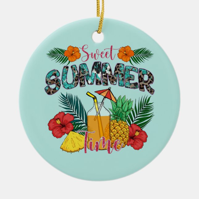 Sweet Summer Time | Tropical Fruits & Floral Ceramic Ornament (Front)