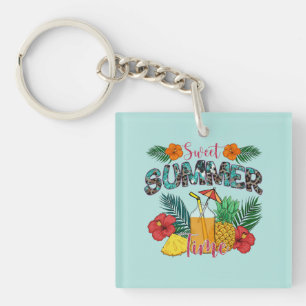 Sweet Summer Time Tropical Fruits & Floral Keychain